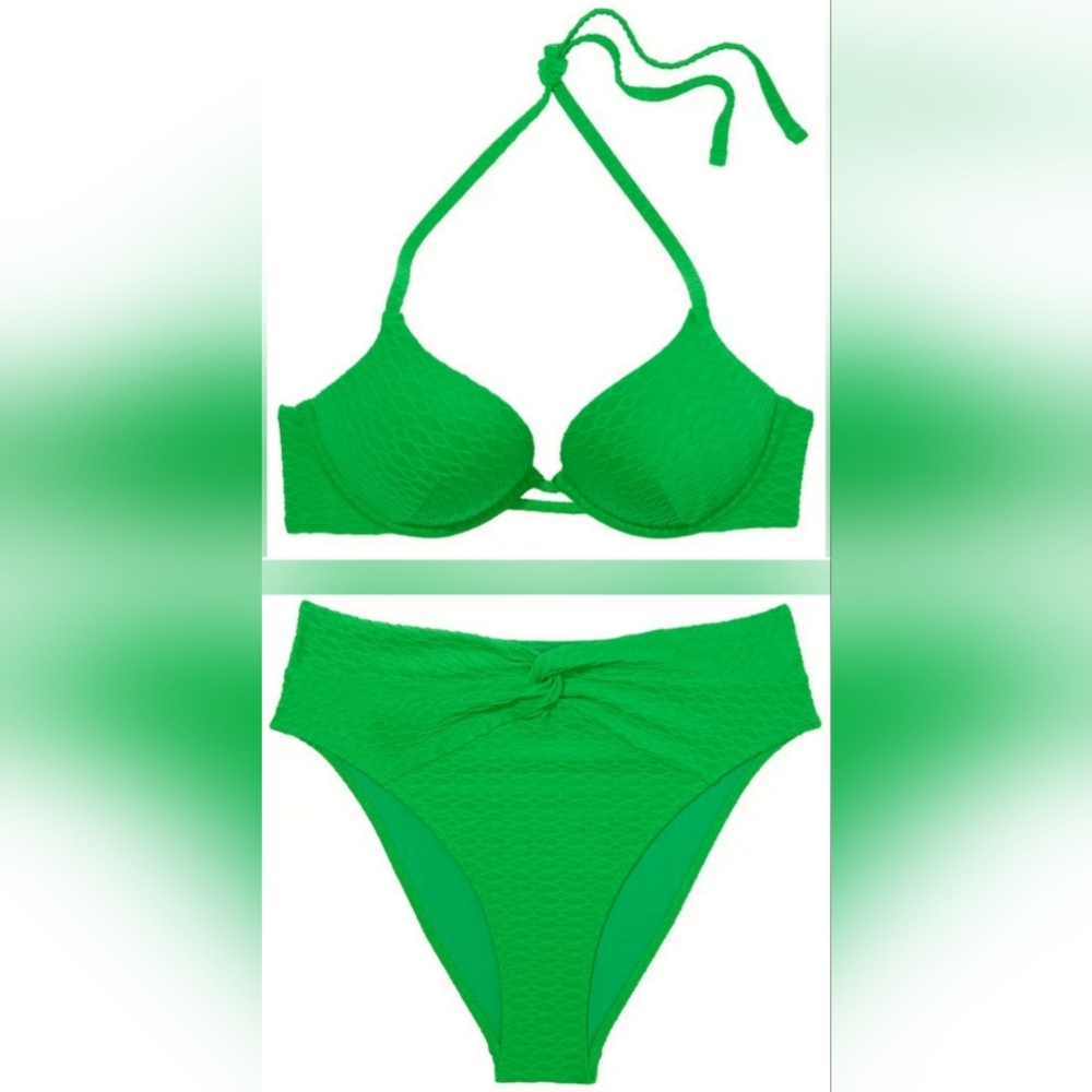 38D/XXL VS Swim Bombshell PushUp Bikini Top HighWaist Cheeky Bikini Set Green